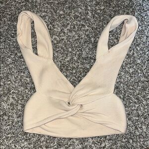 SHEIN Cream Tie Front Crop Tank Top